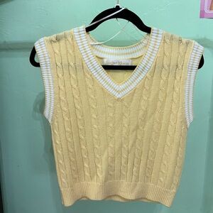 Cream Cable Knit V-Neck Sweater Vest